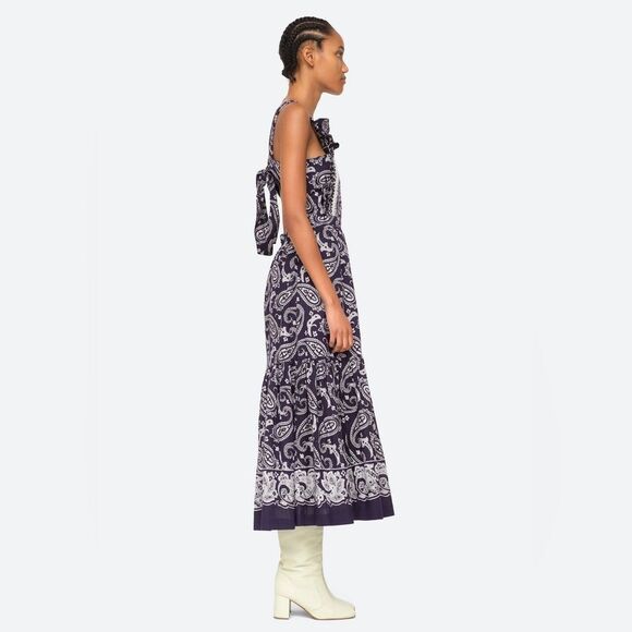 Sea New York Theodora Paisley Apron Midi Dress in Navy, NWT, Size 2 - Picture 4 of 15